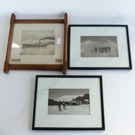 OLD FRAMED PHOTO SS ROTOITI + 2 OLD SKIING PHOTOS 1 W BROKEN GLASS