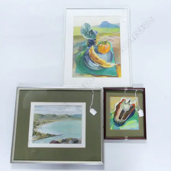 3 ARTWORKS; 2 BY BERNARD WATERS (NZ b.1936) 'BREAKFAST AT RED BEACH ACRYLIC ON PAPER 2016 370x265mm