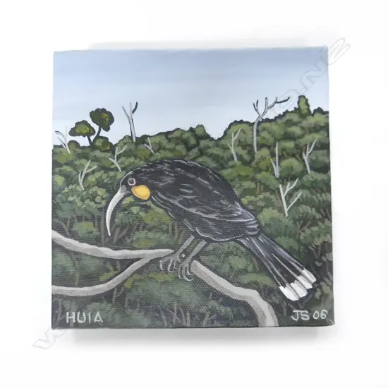 SMALL OIL THE LAST HUIA BY JOHN STAMFORD 150MM SQUARE