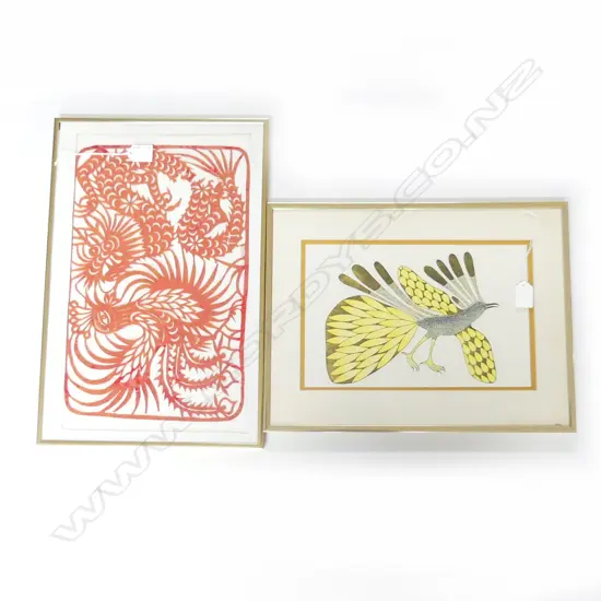 JAPANESE KIRIE OF A PHOENIX AND INUIT PRINT OF A PHOENIX 