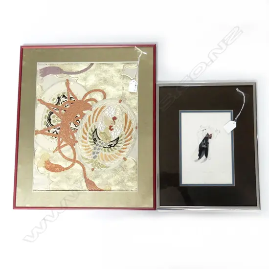 JAPANESE EMBROIDERY OF PHOENIX AND A PRINT 'INSTRUMENTALIST' 49/70