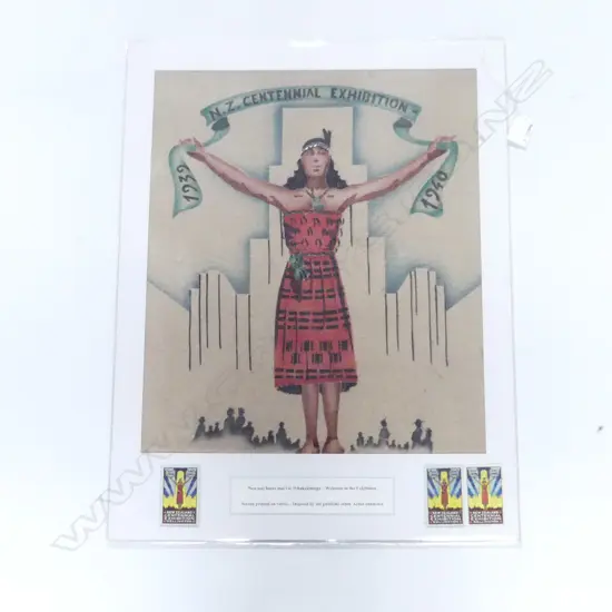 NZ CENTENNIAL EXHIBITION 1939-40, MOUNTED370 X 435MM POSTER SCREEN PRINTED ON VELVET 