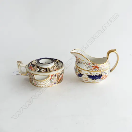2 ANTIQUE 19thC IMARI PCES; SAUCE BOAT & INKWELL 120mm dia