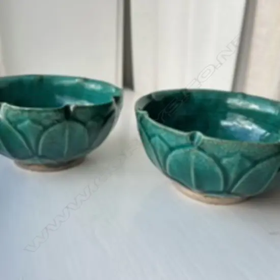 TWO ORIENTAL GREEN GLAZE BOWLS DIA. 120MM
