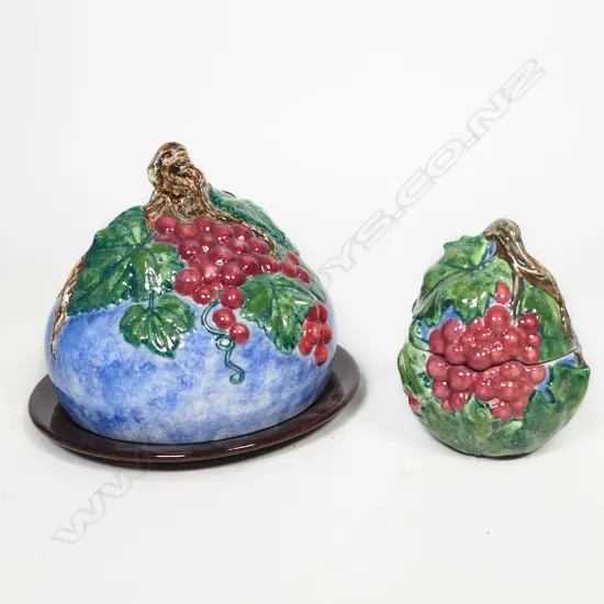 CERAMIC GRAPE BUNCH CHEESE DOME & LIDDED JAM DISH, H.130 & 170mm