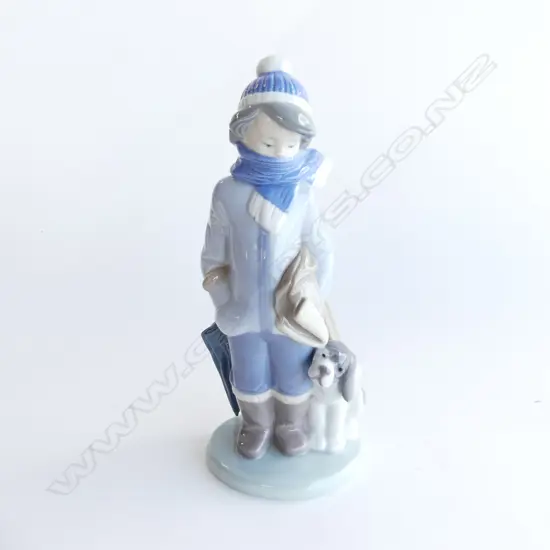 LLADRO FIGURINE - 'WINTER BOY w. DOG' H.190mm