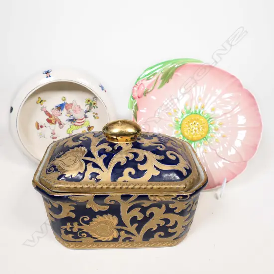 CARLTONWARE PLATE, BILTONS 'NODDY' BOWL & REPR ROYAL GILT LIDDED BOX, DIA.170 & 220mm & W.190mm
