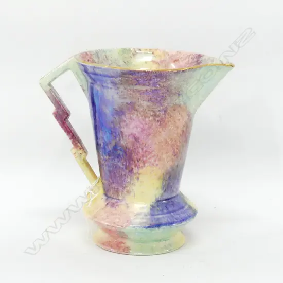 ART DECO H & K TUNSTALL 'DUNEDIN' SHAPE MULTI COLOURED GLAZED JUG H. 160MM