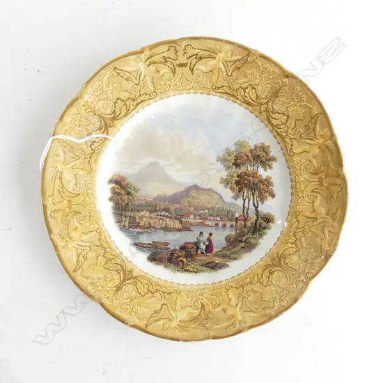 VICTORIAN PRATT WARE PLATE, LANDSCAPE & RIVER SCENE, DIA 230MM