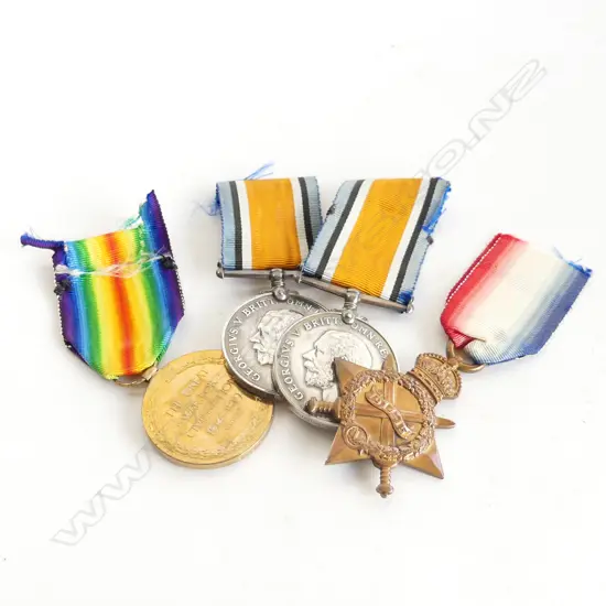 FOUR WW1 MEDALS  FOR ROBERT STANLEY RISING (photo and copy of war record attached)