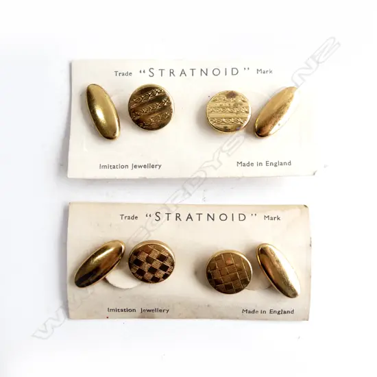 TWO PAIRS OF ENGLISH 'STRATNOID' CUFFLINKS ON ORIGINAL CARD