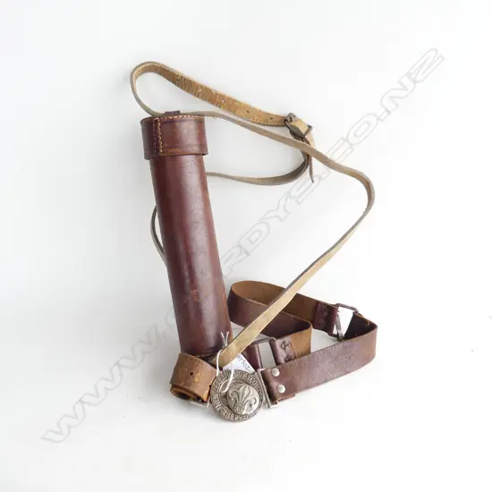 VINTAGE NZ SCOUTS LEATHER BELT & LEATHER FLASK HOLDER WITH STRAP