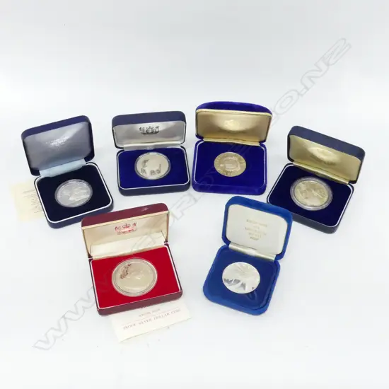 6 SILVER PROOF DOLLAR COINS; 4 SAMOA + 2 OTHER