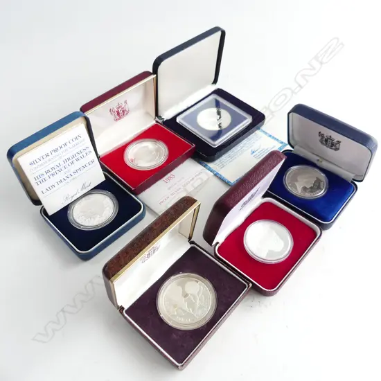6 SILVER PROOF DOLLAR COINS; 4 ROYALTY + 2 OTHER