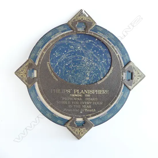 OLD "PHILIPS' PLANISPHERE SHOWING THE PRINCIPLE STARS VISIBLE...." Dia.310mm