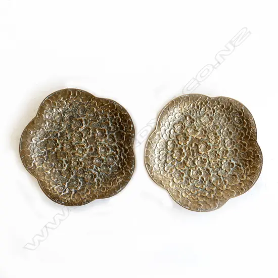 PR ORIENTAL ANTIQUE HEAVY CAST BRONZE FLORAL DISHES W120MM