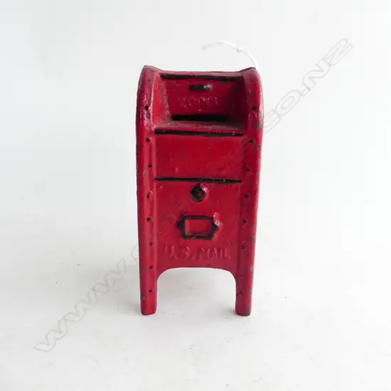 ANTIQUE RED CAST IRON US MAIL MONEY BOX H. 140MM