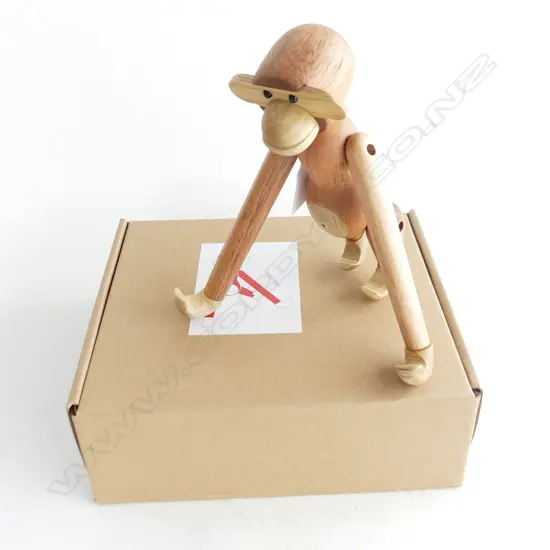 KAY BOJESEN STYLE WOODEN MONKEY TOY, BOXED H.190mm