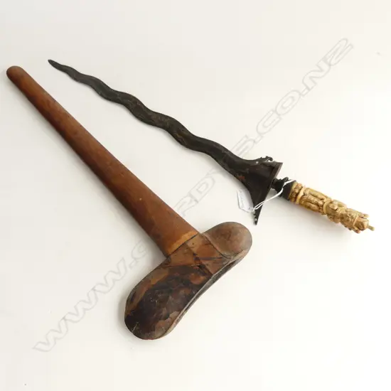 INDONESIAN KRIS CARVED BONE HANDLE L620MM repair to scabbard top