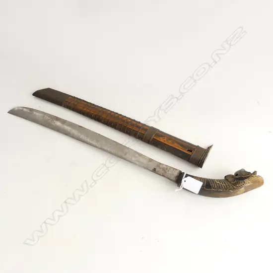 BORNEO BUSH KNIFE CARVED HORN HANDLE L590MM