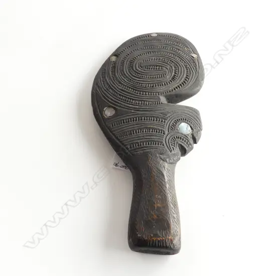OLD MAORI CARVED HAND CLUB BLACKENED FINISH L.305mm