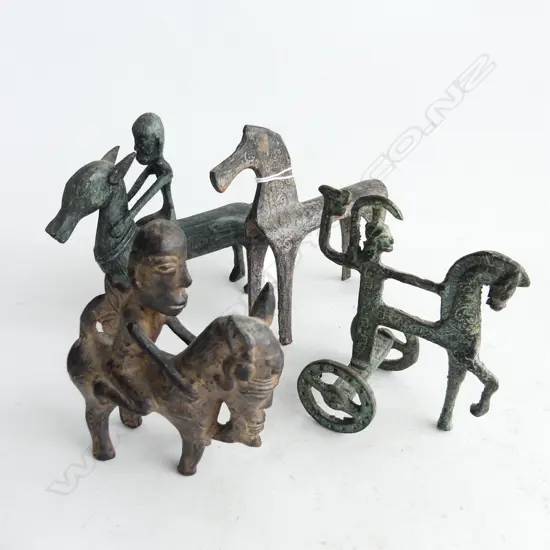 4 ANCIENT STYLE CAST METAL MID CENTURY FIGURES, AFRICAN? GREEK