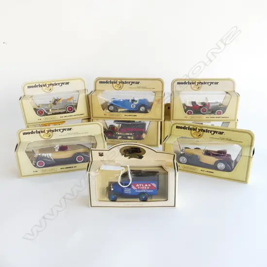 9 BOXED MODEL CARS; 8 MATCHBOX YESTERYEAR + LLEDO ATLAS TIRES TRUCK