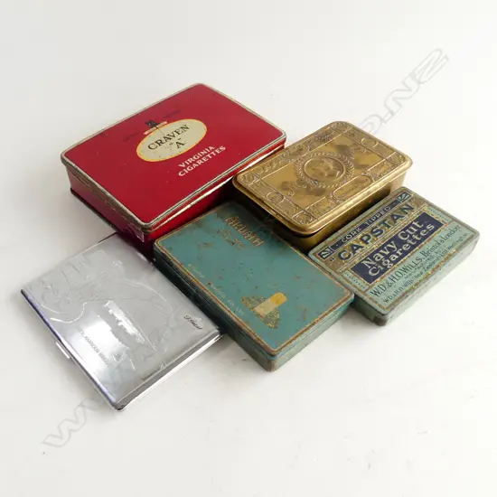 WWI PRINCESS MARY CHRISTMAS GIFT BOX 1914 (empty) + 4 OTHER TOBACCO TINS