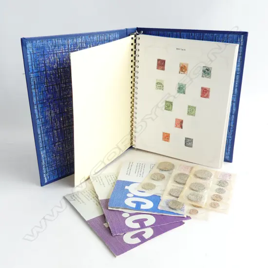 ALBUM OF BRITISH & CANADIAN STAMPS + 5 NZ COIN SETS