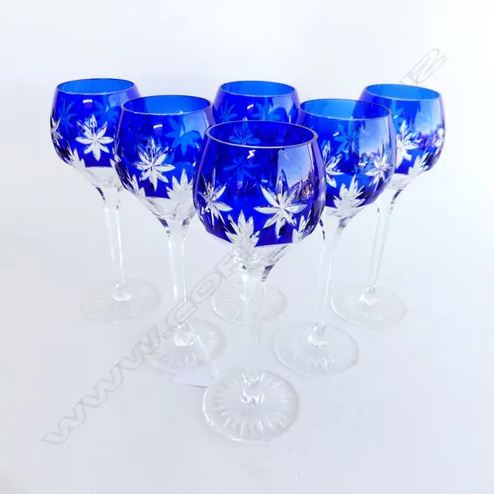 SET OF 6 COBOLT BLUE TALL STEMMED GLASSES HB GERMANY H220MM