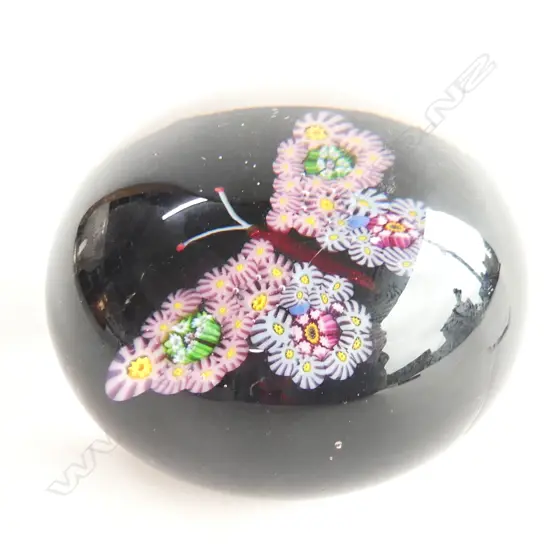 PAUL YSART ATTRIBUTED MILLEFIORI BUTTERFLY ART GLASS PAPERWEIGHT 70mm dia