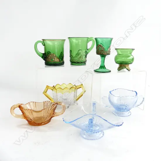 BOX ASST CENTENNIAL WARE ENGRAVED GLASS, JUGS, VASES ETC..