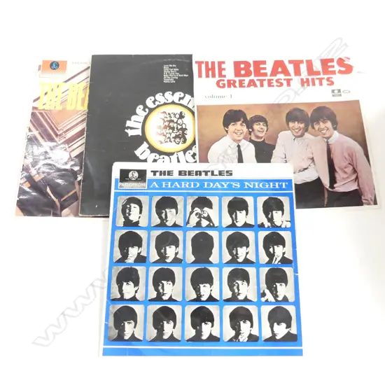 4 BEATLES RECORDS; HARD DAYS NIGHT, PLEASE ME, GREATEST HITS VOL. 1, ESSENTIAL