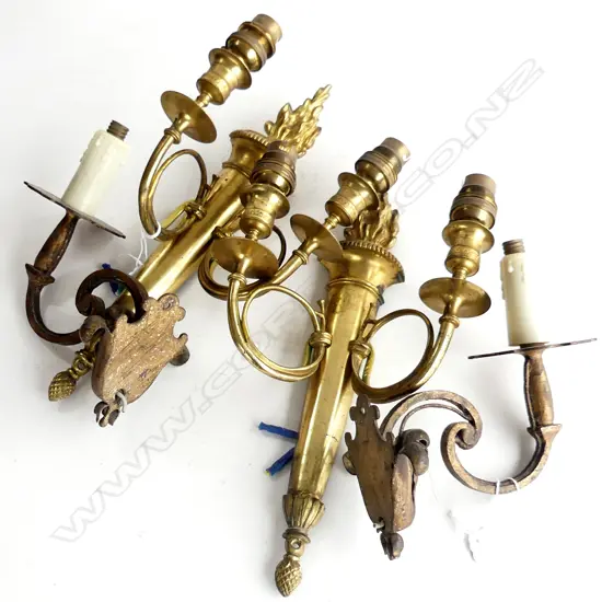 PR 2 ARM BRASS WALL SCONCES + PR METAL 1 ARM SCONCES 