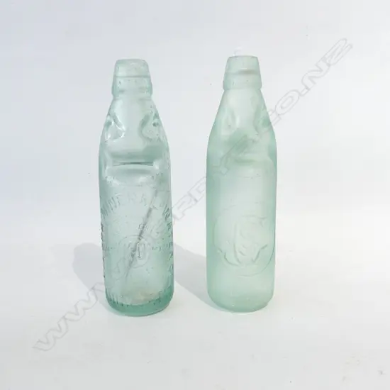 2 ANTIQUE CODD BOTTLES; KIAORA MINERAL WATER Co. & J. GREY & SONS H.230mm
