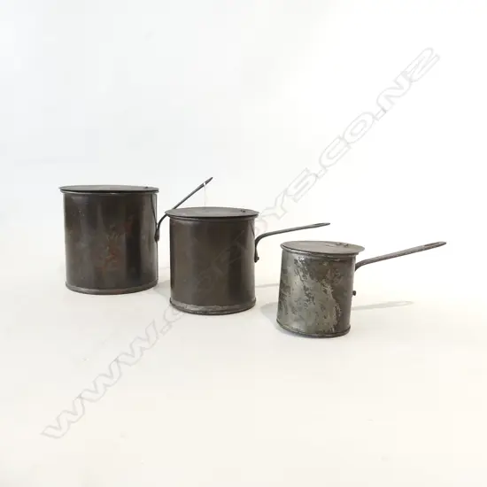 SET 3 GRADUATED FRENCH METAL LIDDED POTS WITH HANDLES H. 140 120, 90MM