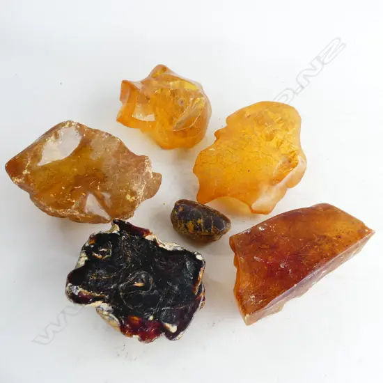 6 LUMPS OF POLISHED KAURI GUM. 4 OF CLEAR TRANSLUCENT PALE TONE approx. 2.2kgs