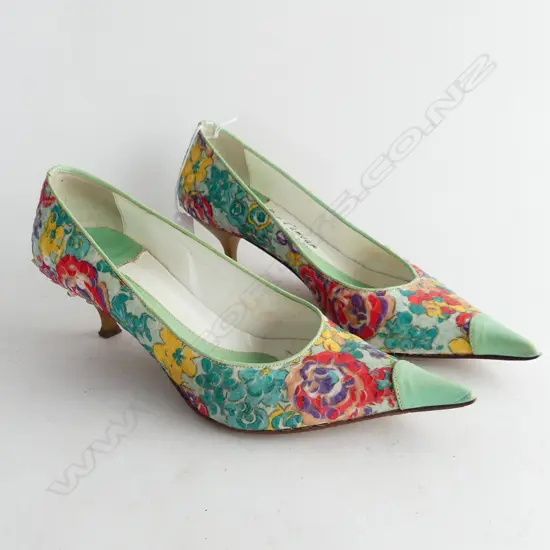 PR GREEN & FLORAL LEATHER ITALIAN SHOES SIZE 36