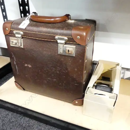 OLD PROJECTOR CAMERA IN CASE, TELESCOPE STAND & COUNTERWEIGHTS