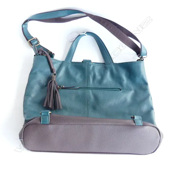 GREEN AND BROWN HANDBAG BRASS FITTINGS