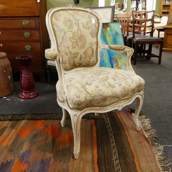 FRENCH STYLE ARMCHAIR, FABRIC MARKED