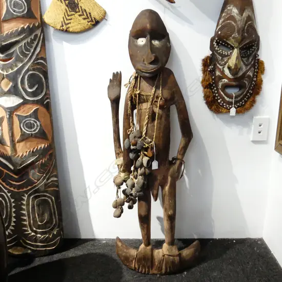 LARGE OLD CARVED MALE FIGURE PNG FOOD HOOK  WITH CHARM NECKLACES H 1M140MM