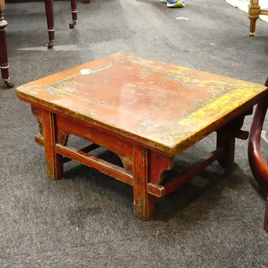 CHINESE DISTRESSED LACQUER LOW SIDE TABLE. H.570 x 250MM