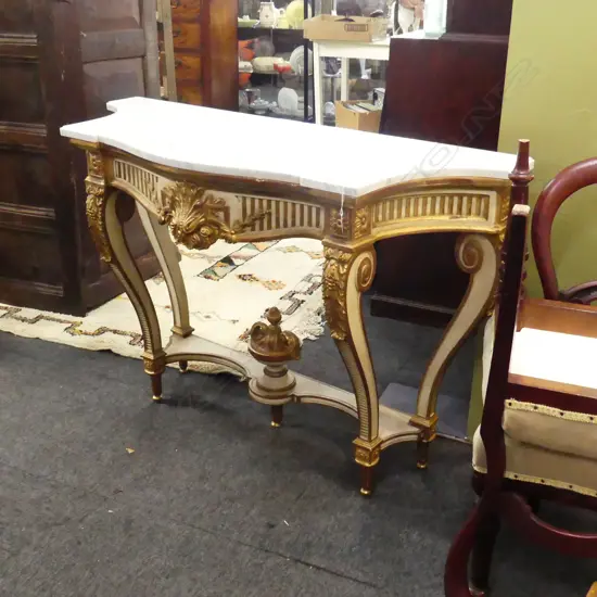 FRENCH ANTIQUE STYLE MARBLE TOPPED GILDED CONSOLE TABLE 1290x480x870mm
