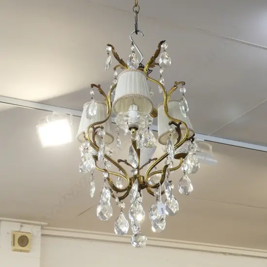 FRENCH ORMOLU 3 LIGHT 6 ARM CHANDELIER H.590mm / 350mm dia