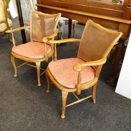 PR VINTAGE CANED CHAIRS w. RED CUSHIONS