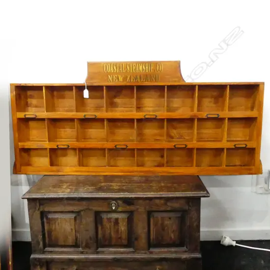 REPLICA WOODEN PIGEON HOLES PRINTED WITH 'COASTAL STEAMSHIP CO. NZ; L. 1090 H. 500MM
