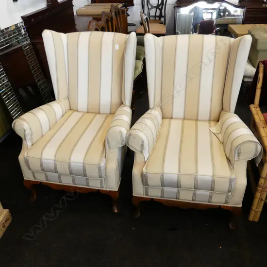 PR STRIPED COVERED WING BACK CHAIRS 