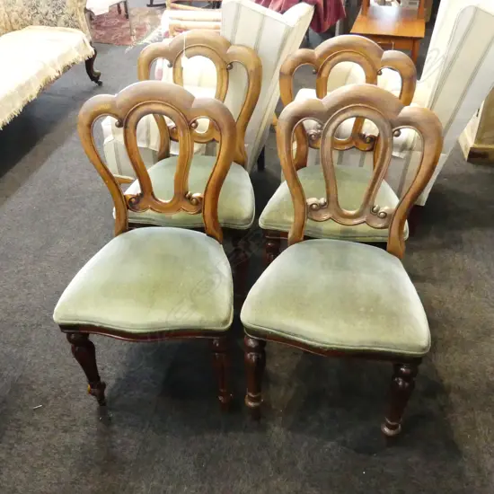 4 VICTORIAN DINING CHAIRS - GREEN VELVET SEATS