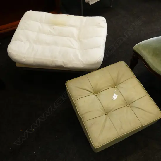 FRENCH STYLE OTTOMAN w. CUSHION, BEIGE LEATHER OTTOMAN 500x500x360mm